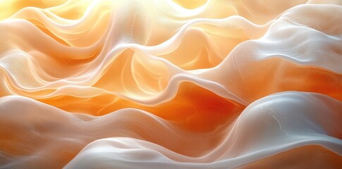 Wall Mural - Abstract flowing golden waves with soft glowing particles creating a fluid, ethereal effect Generative AI