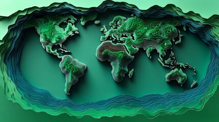 Poster - Creative Earth Day web banner a paper cut world map designed with layered green landmasses and blue oceans The intricate paper craft design emphasizes global environmental conservation