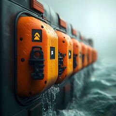 Poster - Towering cargo container ships of the future with sleek and aerodynamic hulls featuring advanced hydrodynamic designs intricate robotic loading and unloading mechanisms