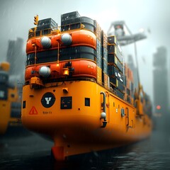 Poster - Colossal cutting edge cargo ships equipped with advanced propulsion systems and intelligent automation technologies driving the pulse of a hyper connected world economy rendered in a bold