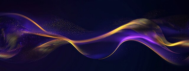 Wall Mural - abstract purple and yellow flowing lines with dotted pattern on dark background generative ai