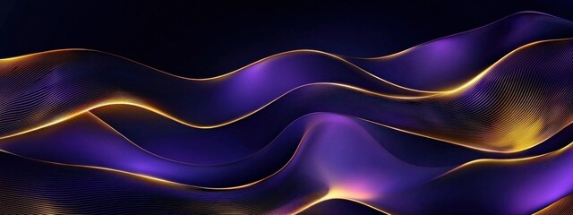 Wall Mural - abstract purple and yellow flowing lines with dotted pattern on dark background generative ai