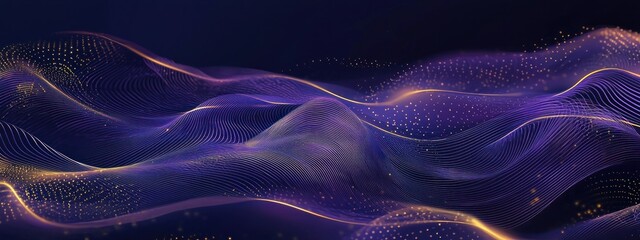 Wall Mural - abstract purple and yellow flowing lines with dotted pattern on dark background generative ai
