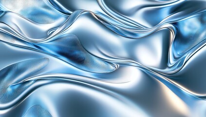 Wall Mural - abstract metallic blue waves with smooth textures and flowing shapes in a dynamic and modern design 