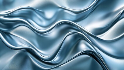 Wall Mural - abstract metallic blue waves with smooth textures and flowing shapes in a dynamic and modern design 