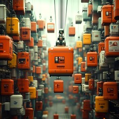 Leinwandbilder - Colossal streamlined container vessels of the future equipped with intelligent automation systems and precision robotic arms for seamless cargo handling navigating through a bustling
