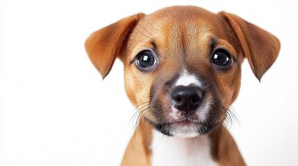 Dog face - cute happy jack russell pet puppy looking in the grass, web banner with copy space , isolated on white background,  , free space text, copy space, copy space for text,