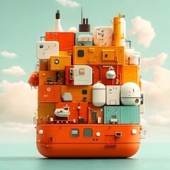 Fototapete - Towering futuristic cargo ships equipped with innovative hull shapes and sophisticated robotic loading systems driving the next chapter of global logistics and supply chain networks