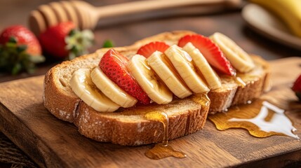 Poster - Delicious Toast with Banana and Strawberry Topping