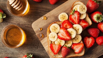 Poster - Fresh Fruit Toast with Strawberries and Bananas