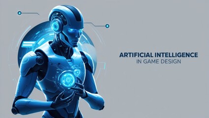 Poster - Artificial intelligence in game design, illustration showing human-robot