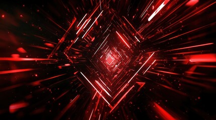 Dynamic red light rays creating an optical illusion of speed and depth in a futuristic abstract design