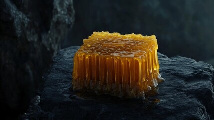 Poster - Golden Honeycomb on Dark Stone Background