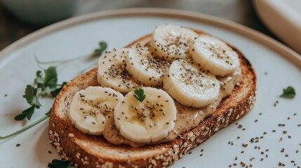Poster - Toast with Banana and Seeds on a Plate