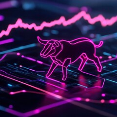 Innovative digital representation of a bull as a symbol of market trends and economic growth in a high-tech environment