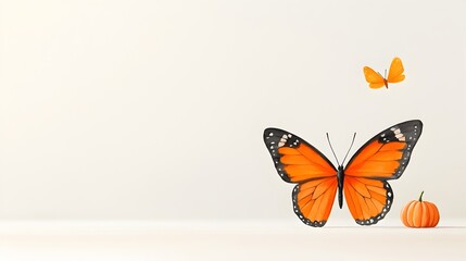 Aufkleber - Beautiful vibrant orange and black monarch butterfly watercolor with subtle Halloween elements isolated on a soft and ethereal background  Delicate elegant and whimsical design perfect for autumn