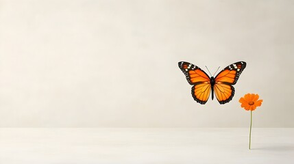 Poster - Spooky Monarch Butterfly Watercolor Featuring Intricate Orange and Black Wing Patterns on a Subtly Haunting Light Background