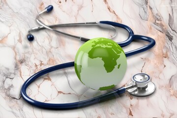 Poster - Health Day. Globe and medical Stethoscope