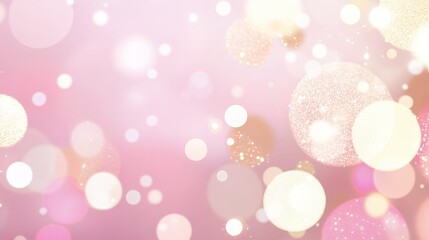 Wall Mural - soft pastel bokeh lights in pink, gold, and peach hues on a gradient background. abstract dreamy des