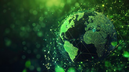 Poster - Green globe with glowing lines and dots, representing connectivity and global issues.