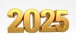 © Eugenie Kohl - Die goldene Jahreszahl 2025 steht auf einem schlichten weißen Hintergrund und wirkt elegant und minimalistisch, ohne zusätzliche dekorative Elemente. Generative KI.