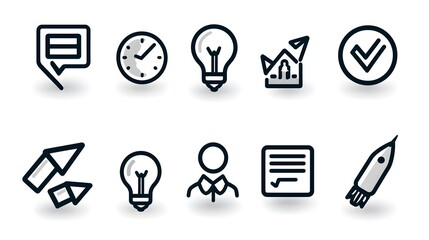 Poster - Thin line icons representing digital marketing campaigns influence online videos and advertising strategies designed with simple and sleek outlines for modern platforms
