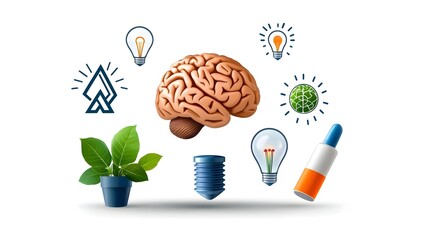 Aufkleber - Minimalist thin line icons representing the concepts of education intelligence and cognitive abilities featuring symbols such as a brain cognition idea and creativity designed in a sleek modern style
