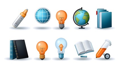 Leinwandbilder - Thin Line Icon Set Representing Knowledge Creativity and Intellectual Themes Including Light Bulb Globe Book and Imagination Symbols