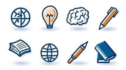Leinwandbilder - featuring a minimalist design with thin line style symbols representing knowledge creativity and intellectual elements such as an idea globe brain and owl