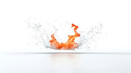 Poster - Mesmerizing fiery shapes in dynamic flickering motions with bright orange and red tones create a striking high impact visual on a brilliant white background perfect for digital design projects