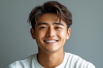 Portrait of young handsome asian beauty smile man isolated background, Generative AI