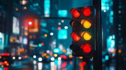 Poster - Urban Traffic Signal in a Night City Scene