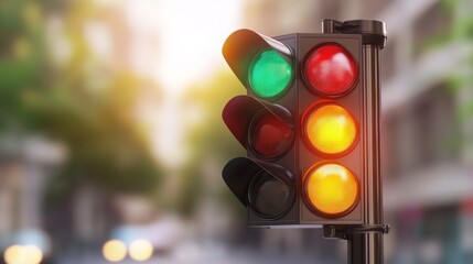 Poster - City Traffic Light with Green, Yellow, and Red Signals