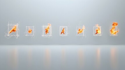 Poster - Mesmerizing isolated flame elements burning intensely with fluid movement and glowing edges set against a clean white background for a visually impactful and modern design