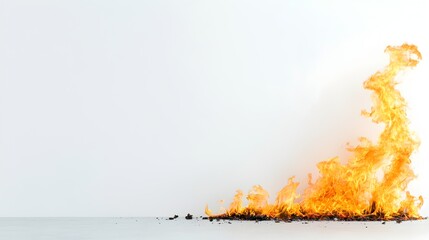 Poster - Isolated and naturally rising fire flames with soft edges and glowing embers set against a clean white background for use in high contrast abstract and minimalist compositions
