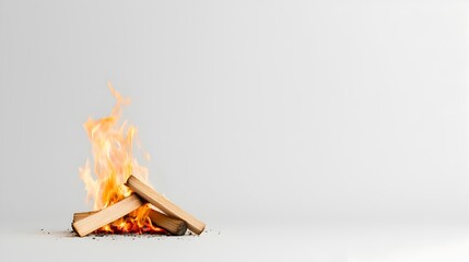 Poster - Isolated fiery flames with soft edges and glowing embers rising naturally against a pristine white background for use in high contrast dynamic compositions