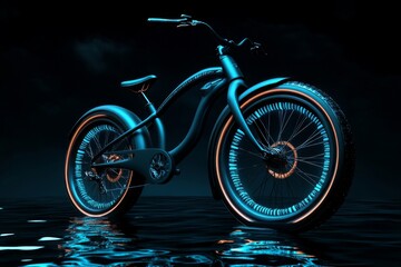 Poster - Holographic retro bicycle floating, blending old design with futuristic elements