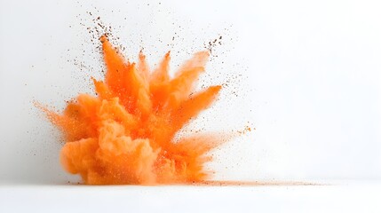 Poster - Dramatic burst of rich chocolate colored powder spreading in a vibrant explosion isolated against a crisp white background for eye catching and lively festival or event visuals