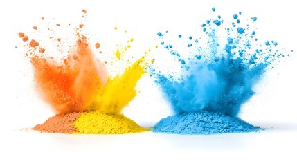 Poster - Vibrant chocolate powder bursting in a colorful explosion isolated on a clean white studio background perfect for dynamic festival party or scenes