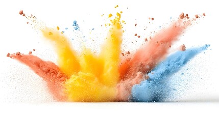 Poster - Vibrant chocolate paint powder bursting in a colorful and dynamic explosion isolated on a white background perfect for creating lively and energetic festival or scenes