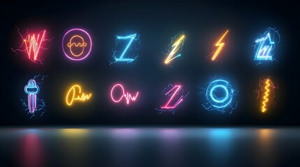 Poster - Powerful and Colorful Electricity Bolts Surging with Bright Glowing Energy Against a Transparent Background Perfect for Futuristic and Electric Designs