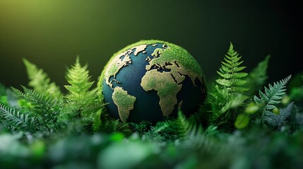 Poster - Earth Day ecofriendly concept modern minimalist style A sleek globe with vibrant green landmasses surrounded by abstract tree icons promoting sustainability and clean energy solutions