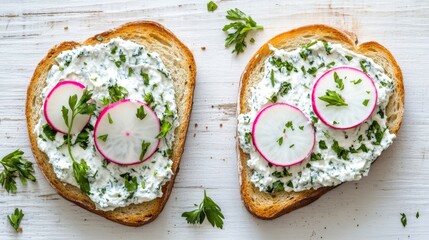 Poster - Fresh Herb Cream Cheese Toast with Radishes