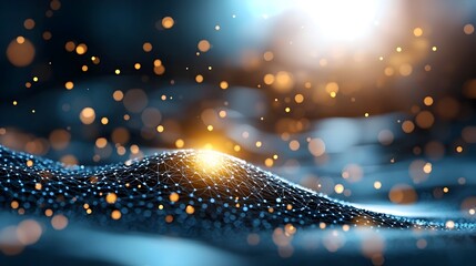 Poster - Seamlessly Integrated Technology and Finance in a Futuristic Digital Landscape with Glowing Holographic Interfaces Floating Polygonal Structures