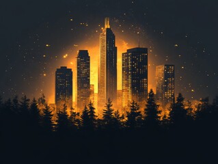 Poster - Urban Building logo design illustration with simple clean Lines