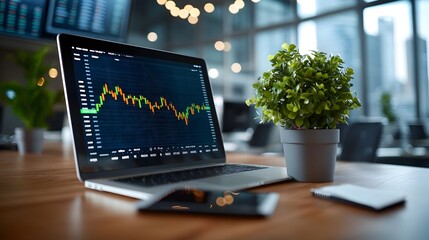 Poster - Abandoned and Deserted Trading Floor with Multiple Computer Screens Flickering Prices