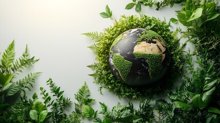 Poster - Earth Day sleek modern style simple design with a globe surrounded by green eco symbols representing ecology and environmental protection clean white background for a minimalist approach