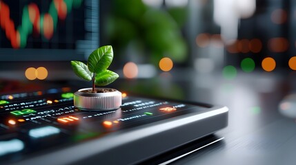 Poster - A captivating holographic 3D visualization showcasing a bustling high tech exchange trading floor in a contemporary financial center featuring futuristic data displays a blur of activity and a clean