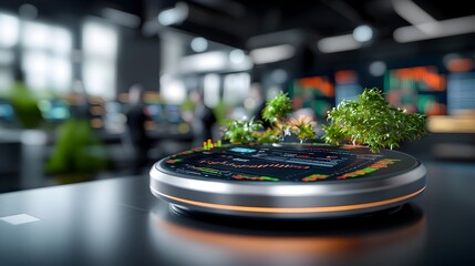 Poster - Futuristic holographic interface showcasing a thriving exchange with brilliant neon tinged data streams and a team of traders intensely monitoring multiple screens