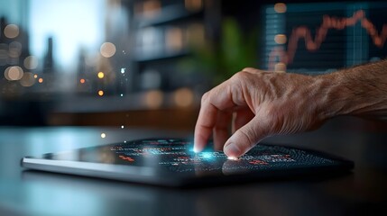Aufkleber - A visually stunning and futuristic scene of a dynamic trading floor featuring holographic projections transparent 3D displays presenting real time data and analytics